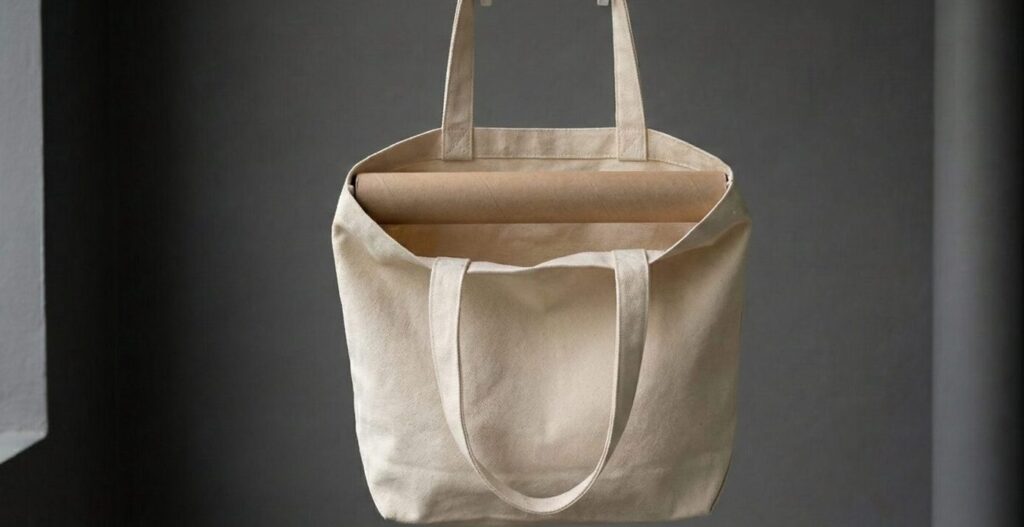 トートバッグの口をしっかりと開けてバッグを乾かす