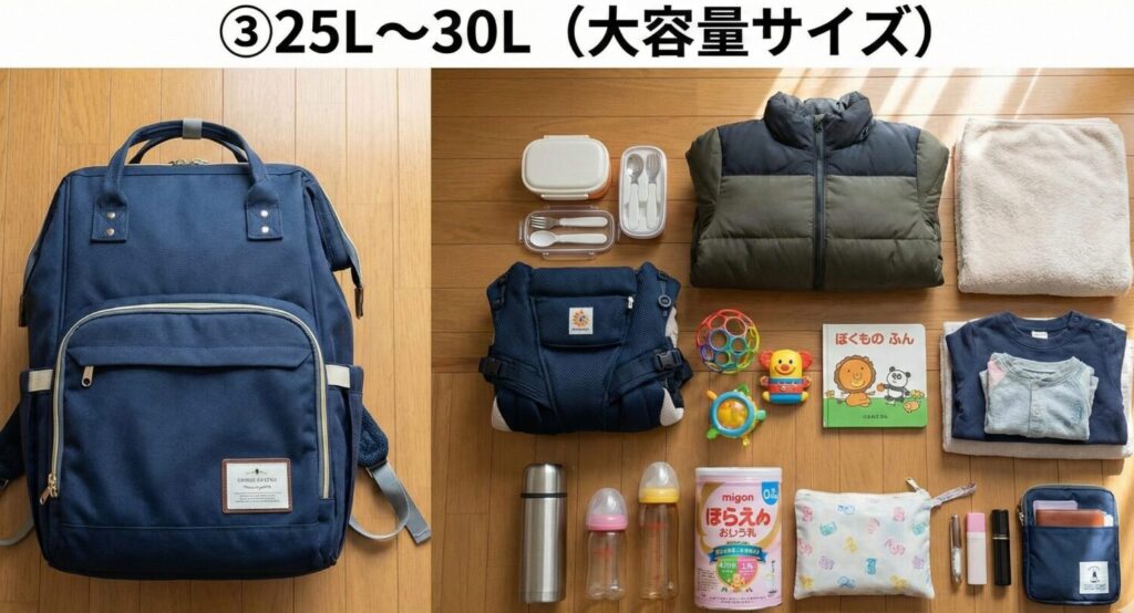 ③ 25L〜30L（大容量サイズ）のマザーズバッグの中身