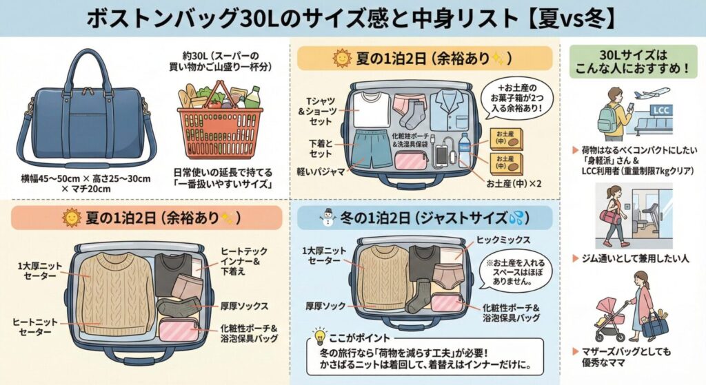 ボストン30Lのサイズ感と中身リスト