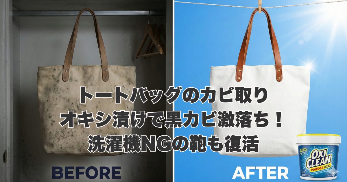 トートバッグのカビ取り｜オキシ漬けで黒カビ激落ち！洗濯機NGの鞄も復活